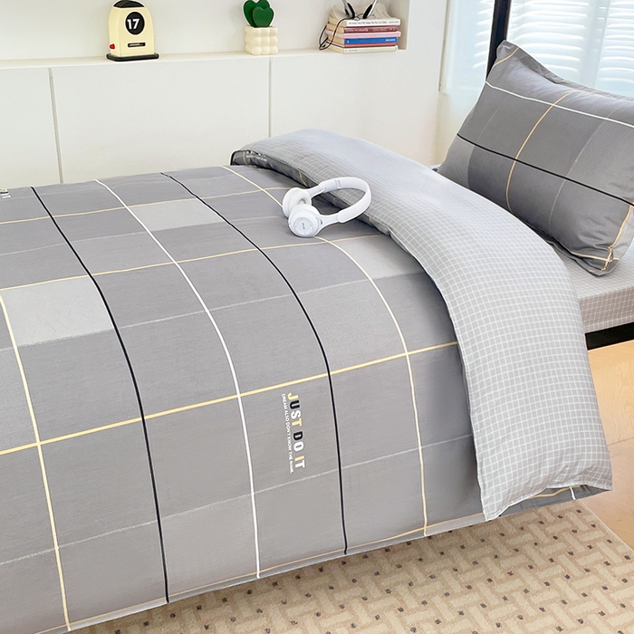 91家纺网 家纺一手货源 找家纺 锦润家纺2025新款全棉13372学生三件套纯棉宿舍六件套 卡里尔-灰