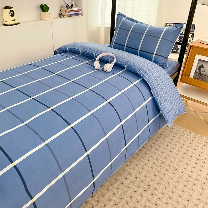 91家纺网 家纺一手货源 找家纺 锦润家纺2025新款全棉13372学生三件套纯棉宿舍六件套 格鲁特-蓝