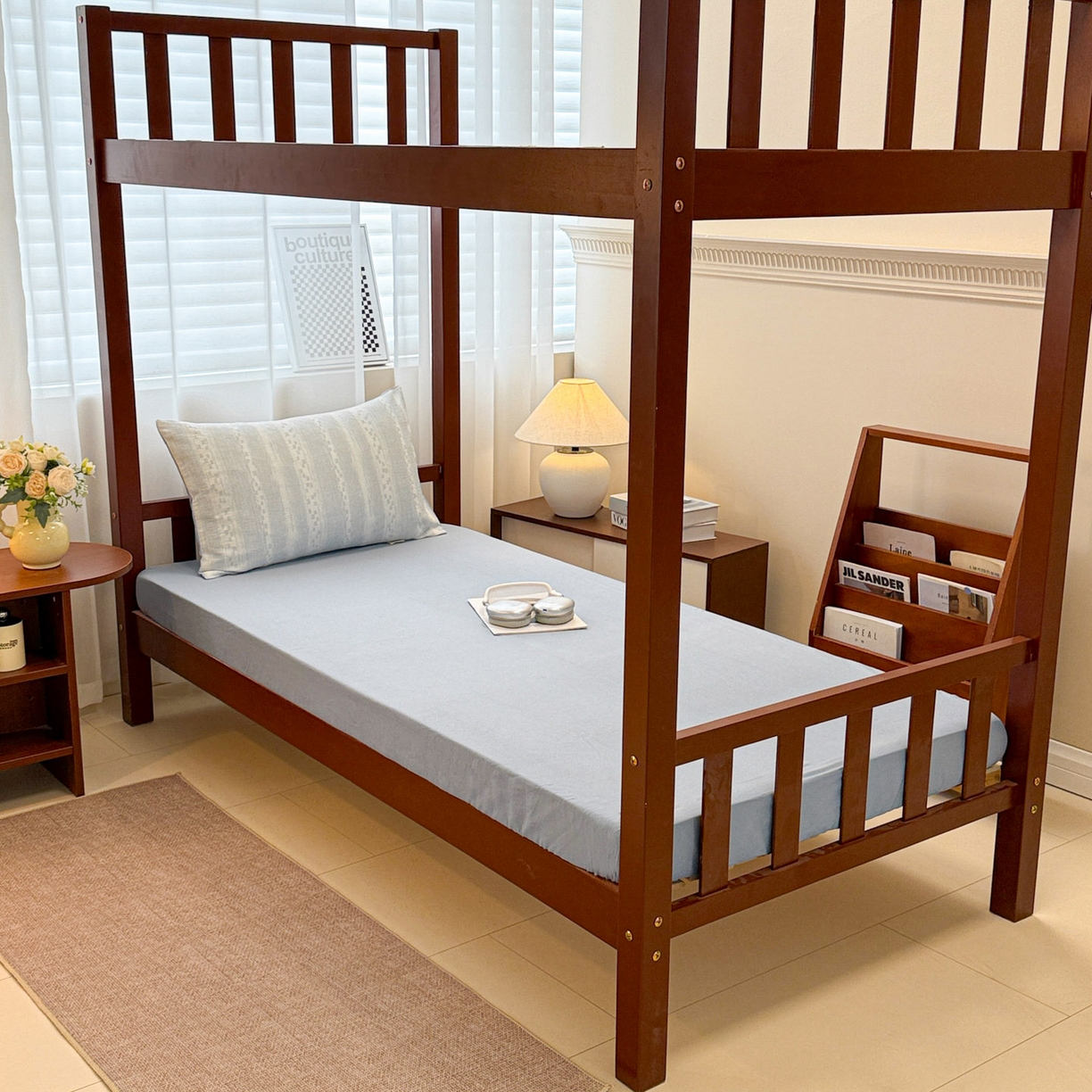 91家纺网 家纺一手货源 找家纺 眠博士 2025新款A类全棉纯棉色织提花三层纱三四件套学生三件套宿舍上下铺 三层纱套件-时光-蓝