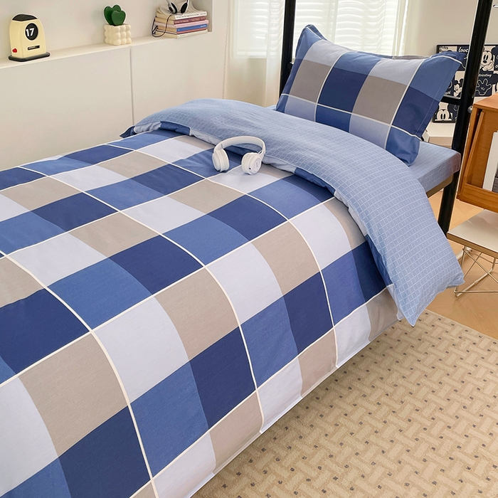 91家纺网 家纺一手货源 找家纺 锦润家纺2025新款全棉13372学生三件套纯棉宿舍六件套 初遇-蓝