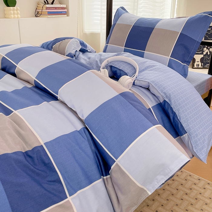 91家纺网 家纺一手货源 找家纺 锦润家纺2025新款全棉13372学生三件套纯棉宿舍六件套 初遇-蓝