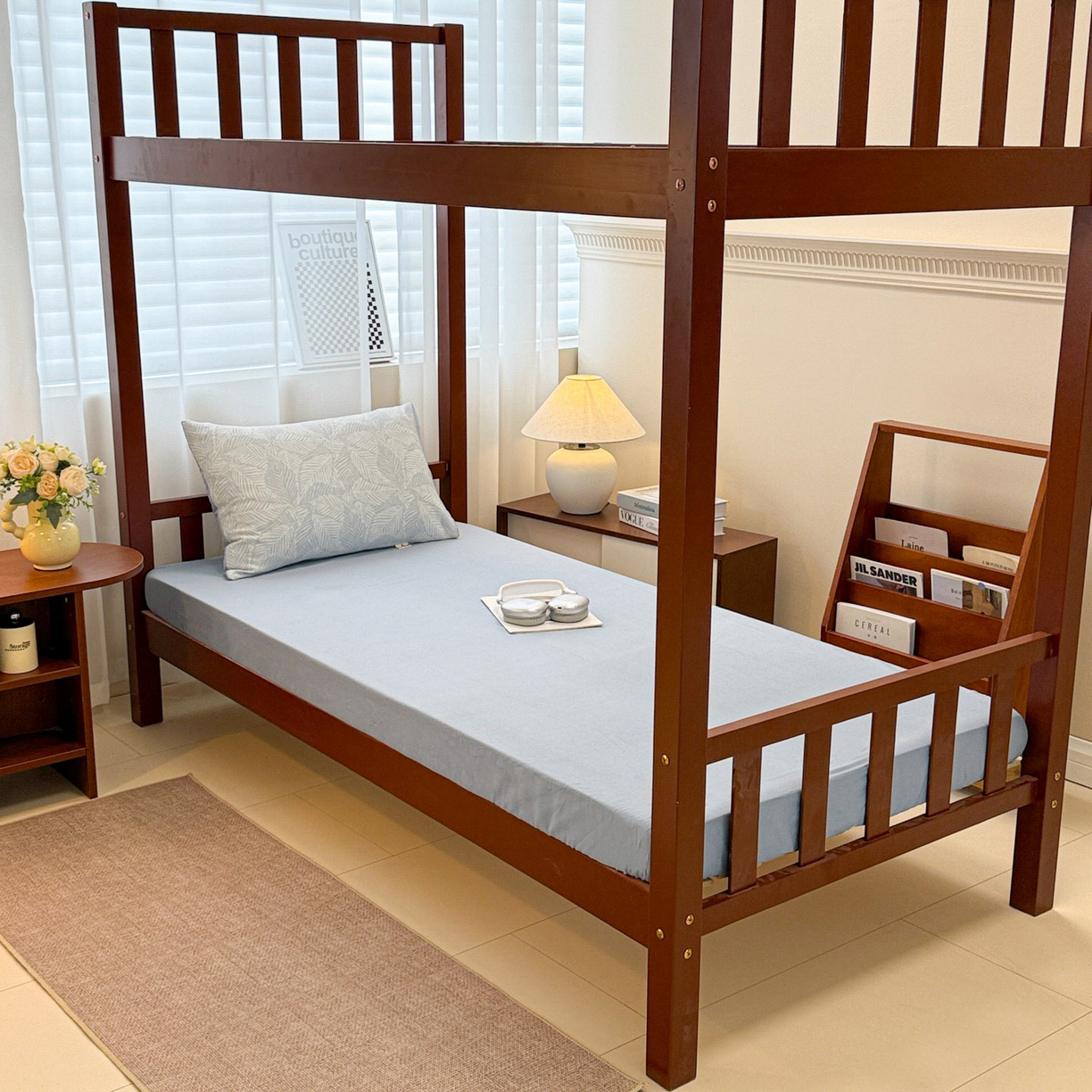 91家纺网 家纺一手货源 找家纺 眠博士 2025新款A类全棉纯棉色织提花三层纱三四件套学生三件套宿舍上下铺 三层纱套件-幸运叶-蓝