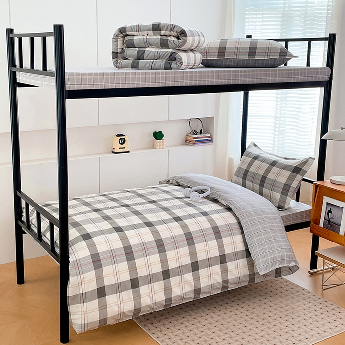 锦润家纺2025新款全棉13372学生三件套纯棉宿舍六件套 莫尔-灰