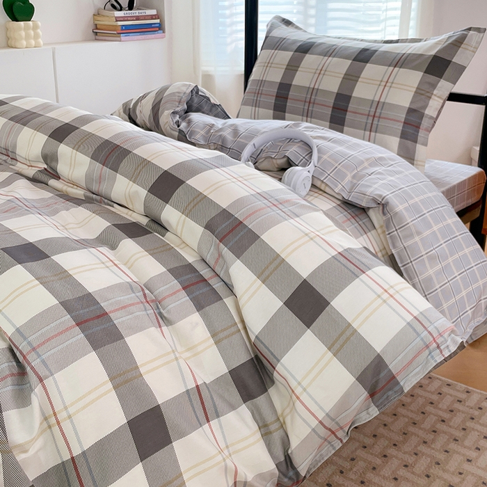 91家纺网 家纺一手货源 找家纺 锦润家纺2025新款全棉13372学生三件套纯棉宿舍六件套 莫尔-灰