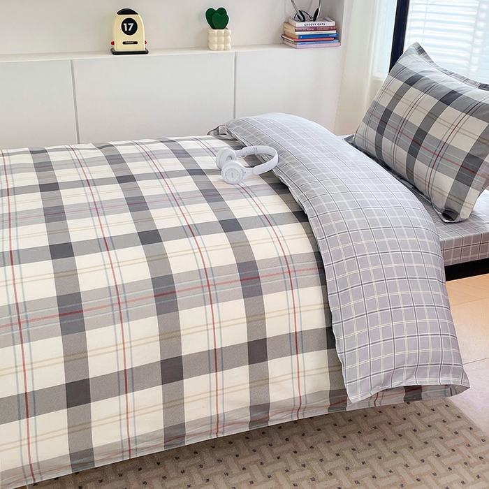 91家纺网 家纺一手货源 找家纺 锦润家纺2025新款全棉13372学生三件套纯棉宿舍六件套 莫尔-灰