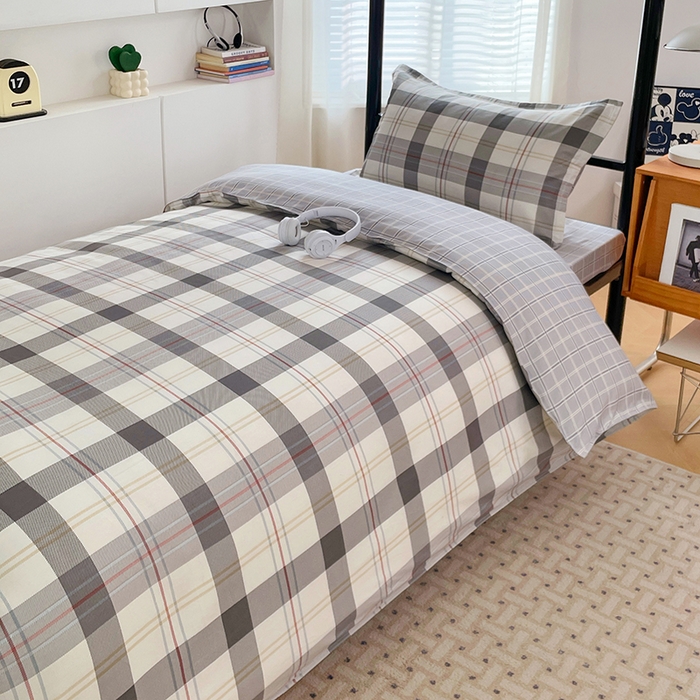 91家纺网 家纺一手货源 找家纺 锦润家纺2025新款全棉13372学生三件套纯棉宿舍六件套 莫尔-灰