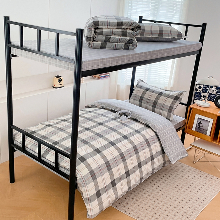 91家纺网 家纺一手货源 找家纺 锦润家纺2025新款全棉13372学生三件套纯棉宿舍六件套 莫尔-灰