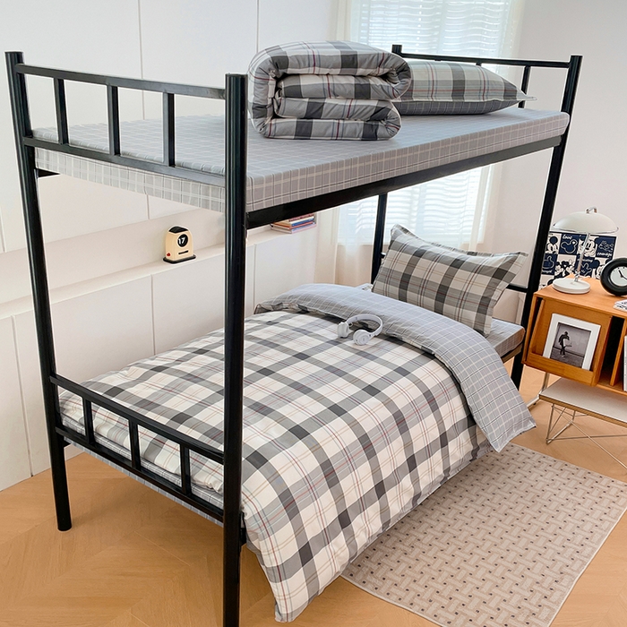 91家纺网 家纺一手货源 找家纺 锦润家纺2025新款全棉13372学生三件套纯棉宿舍六件套 莫尔-灰