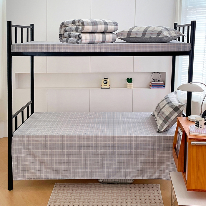 91家纺网 家纺一手货源 找家纺 锦润家纺2025新款全棉13372学生三件套纯棉宿舍六件套 莫尔-灰