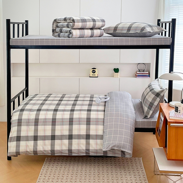 91家纺网 家纺一手货源 找家纺 锦润家纺2025新款全棉13372学生三件套纯棉宿舍六件套 莫尔-灰