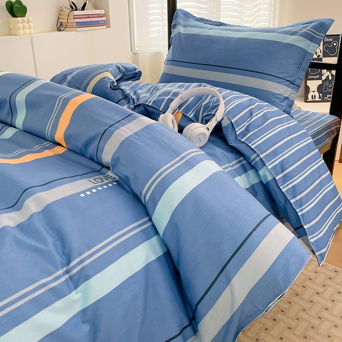 91家纺网 家纺一手货源 找家纺 锦润家纺2025新款全棉13372学生三件套纯棉宿舍六件套 莫克-蓝