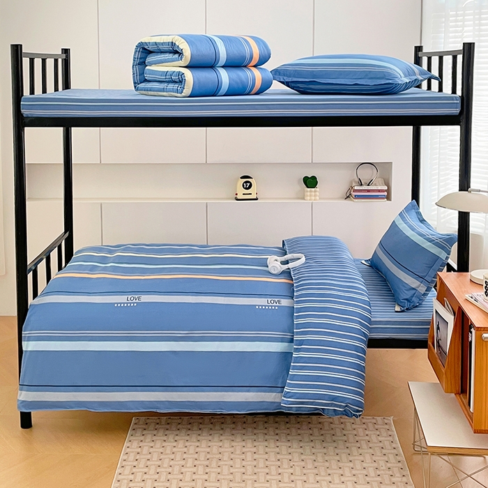 91家纺网 家纺一手货源 找家纺 锦润家纺2025新款全棉13372学生三件套纯棉宿舍六件套 莫克-蓝