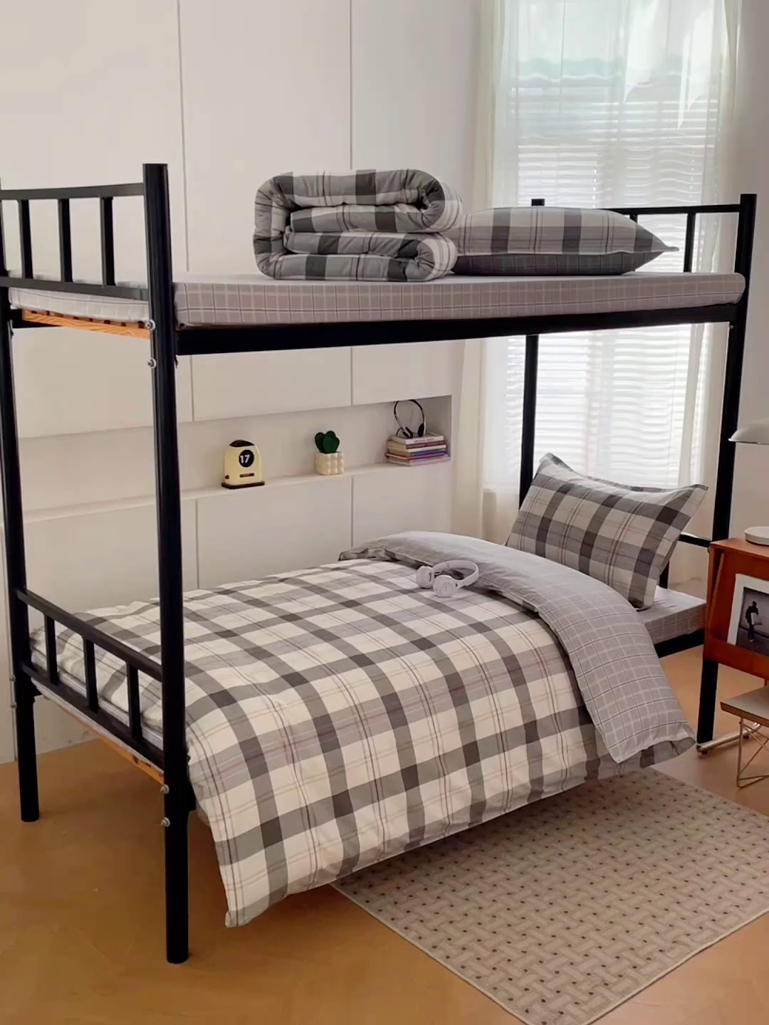 91家纺网 家纺一手货源 找家纺 锦润家纺2025新款全棉13372学生三件套纯棉宿舍六件套 莫尔-灰