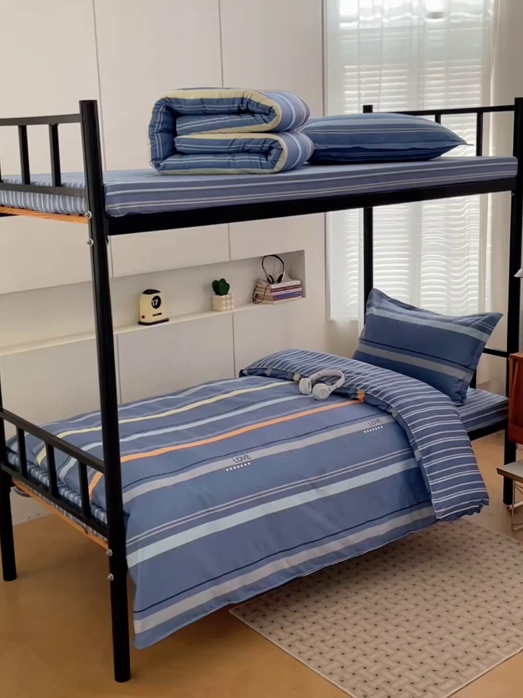 91家纺网 家纺一手货源 找家纺 锦润家纺2025新款全棉13372学生三件套纯棉宿舍六件套 莫克-蓝