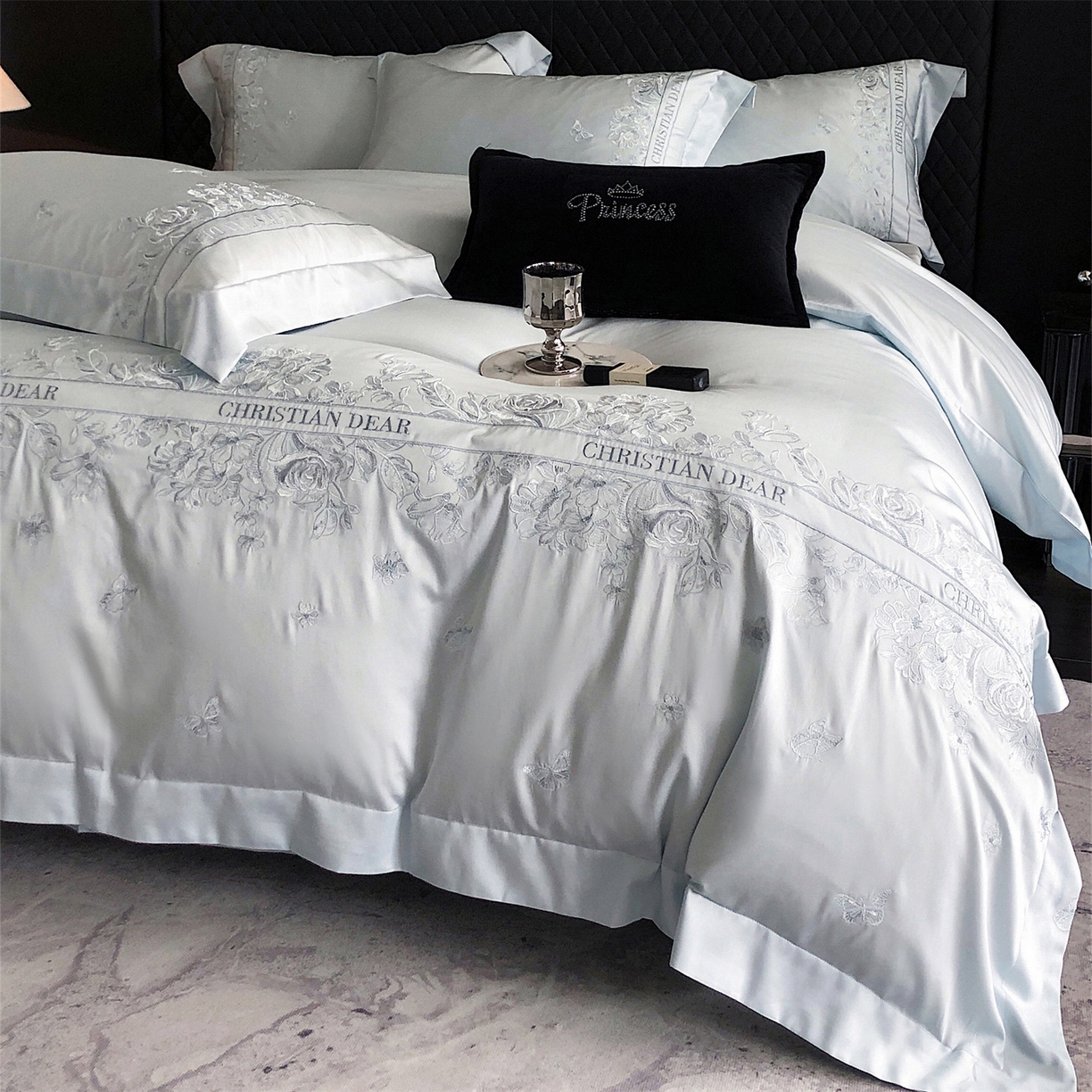 鼎飞家纺 2025春夏新款长绒棉纯棉绣花四件套-花意浓 花意浓-蓝