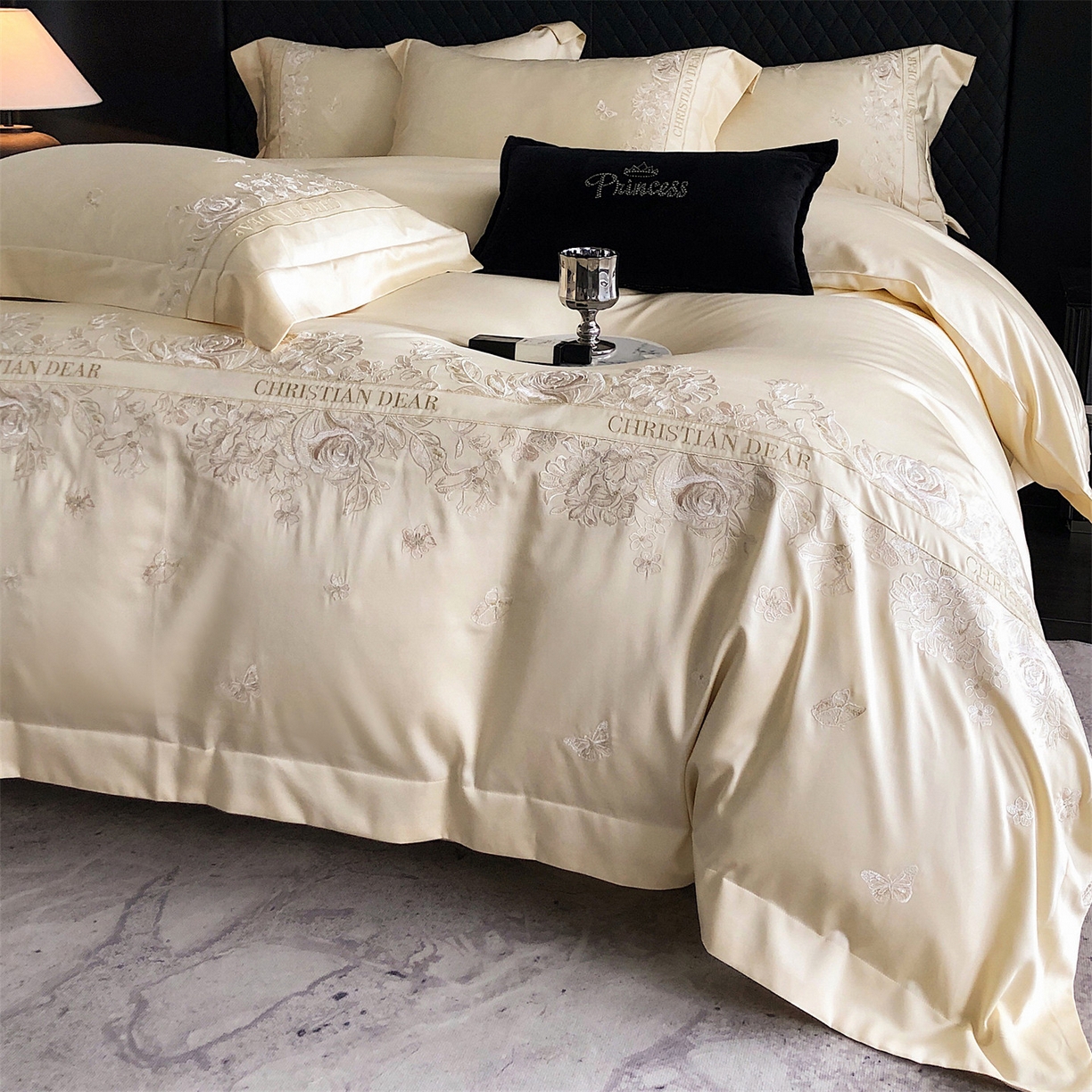 鼎飞家纺 2025春夏新款长绒棉纯棉绣花四件套-花意浓 花意浓-米金