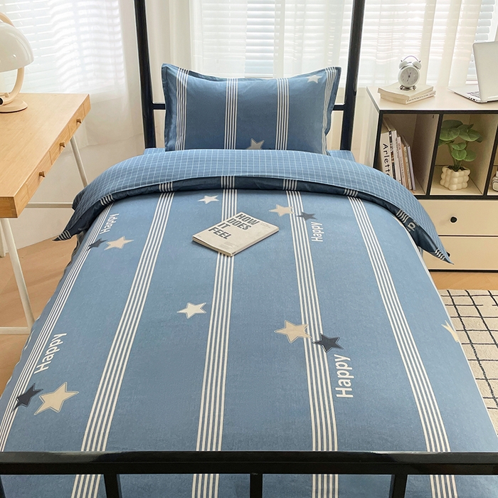 91家纺网 家纺一手货源 找家纺 锦润 2025新款印花12868全棉学生宿舍三件套纯棉六件套星晴-蓝