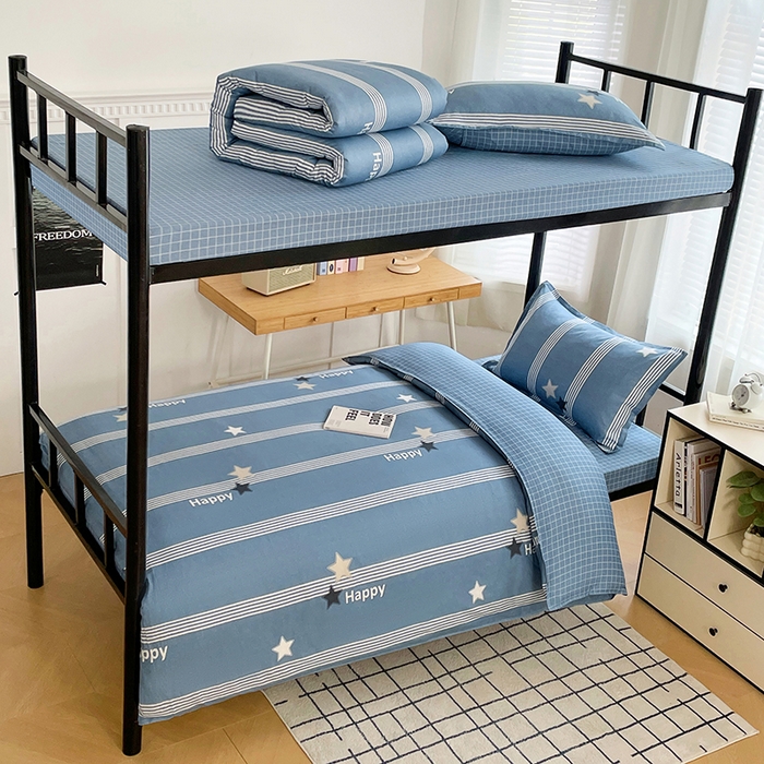 91家纺网 家纺一手货源 找家纺 锦润 2025新款印花12868全棉学生宿舍三件套纯棉六件套星晴-蓝