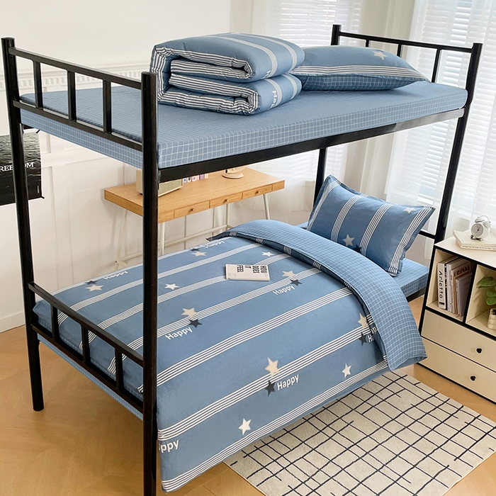 91家纺网 家纺一手货源 找家纺 锦润 2025新款印花12868全棉学生宿舍三件套纯棉六件套星晴-蓝