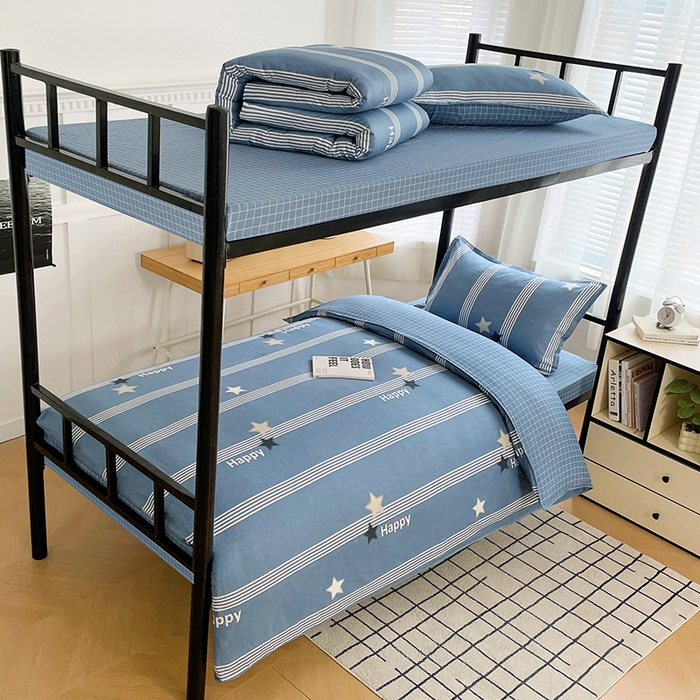 91家纺网 家纺一手货源 找家纺 锦润 2025新款印花12868全棉学生宿舍三件套纯棉六件套星晴-蓝