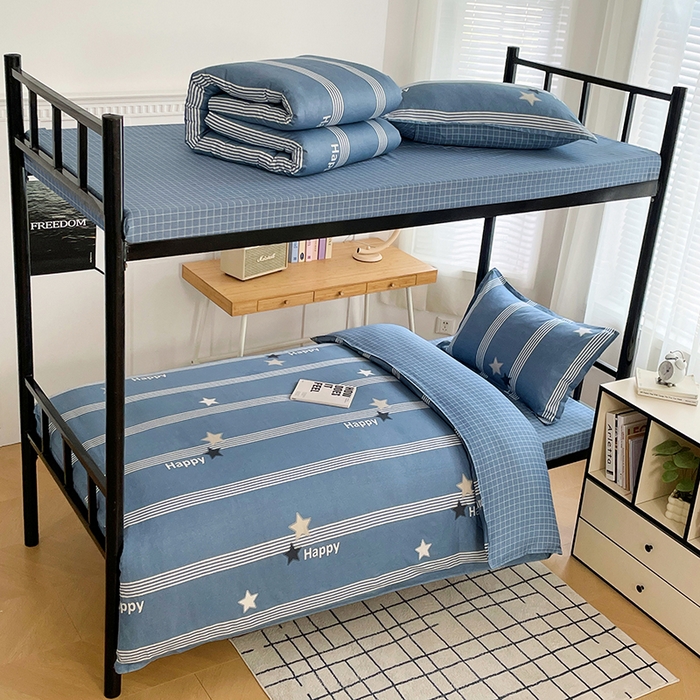 91家纺网 家纺一手货源 找家纺 锦润 2025新款印花12868全棉学生宿舍三件套纯棉六件套星晴-蓝