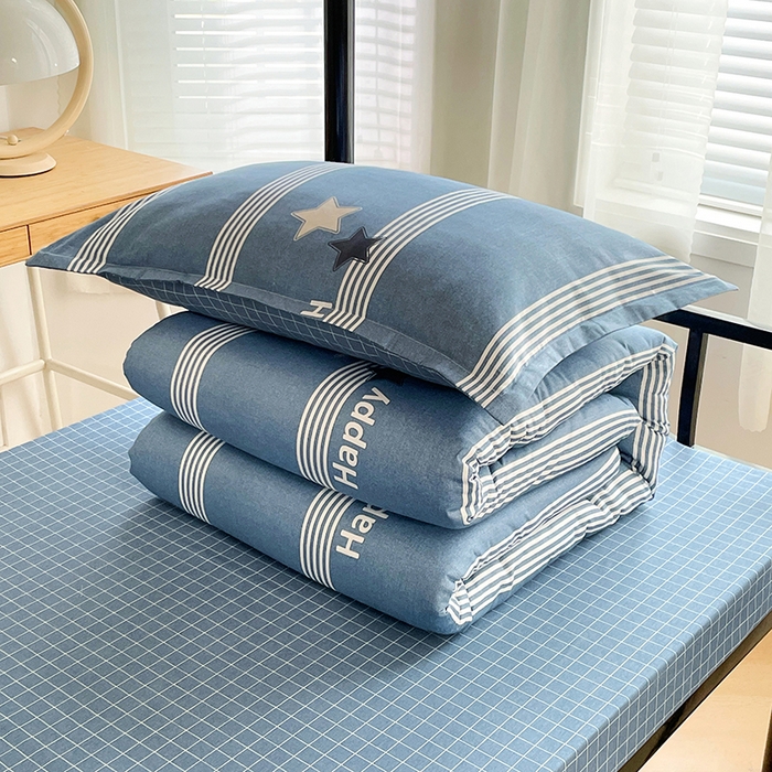 91家纺网 家纺一手货源 找家纺 锦润 2025新款印花12868全棉学生宿舍三件套纯棉六件套星晴-蓝