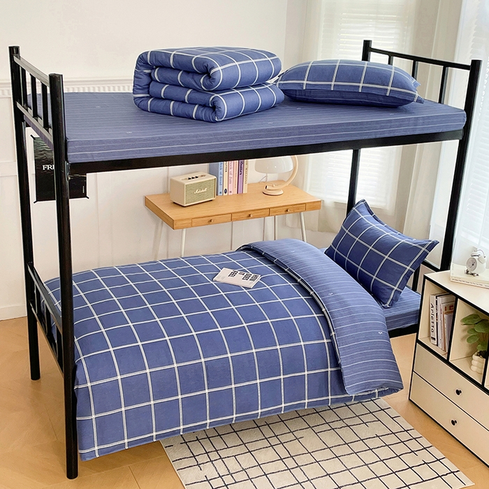 91家纺网 家纺一手货源 找家纺 锦润 2025新款印花12868全棉学生宿舍三件套纯棉六件套幸福定制-蓝