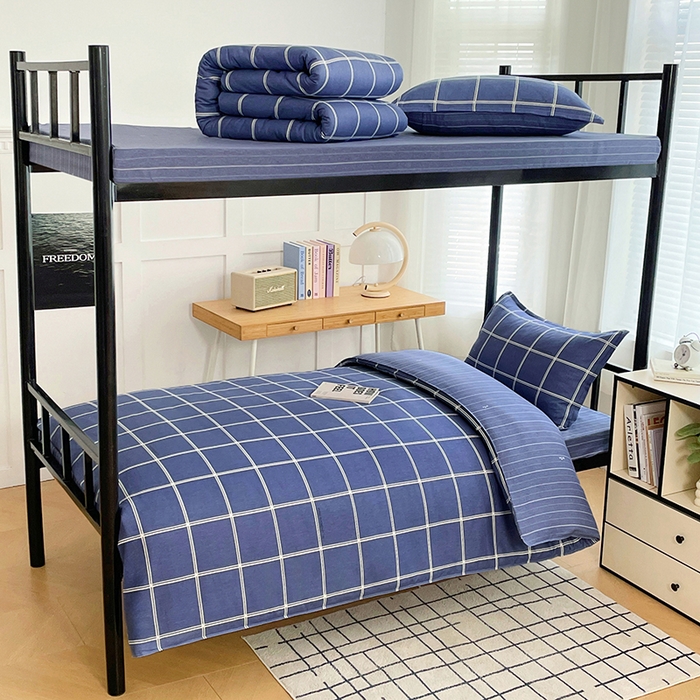 锦润 2025新款印花12868全棉学生宿舍三件套纯棉六件套幸福定制-蓝