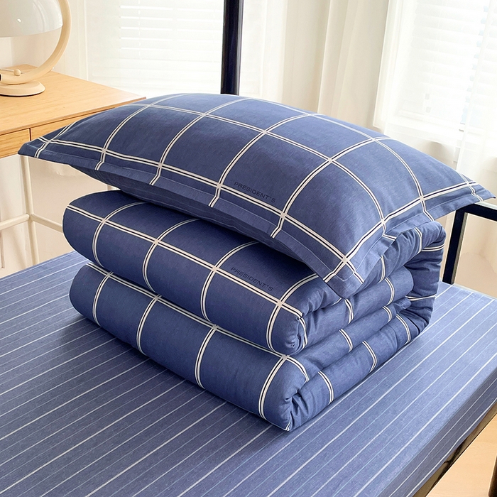 91家纺网 家纺一手货源 找家纺 锦润 2025新款印花12868全棉学生宿舍三件套纯棉六件套幸福定制-蓝