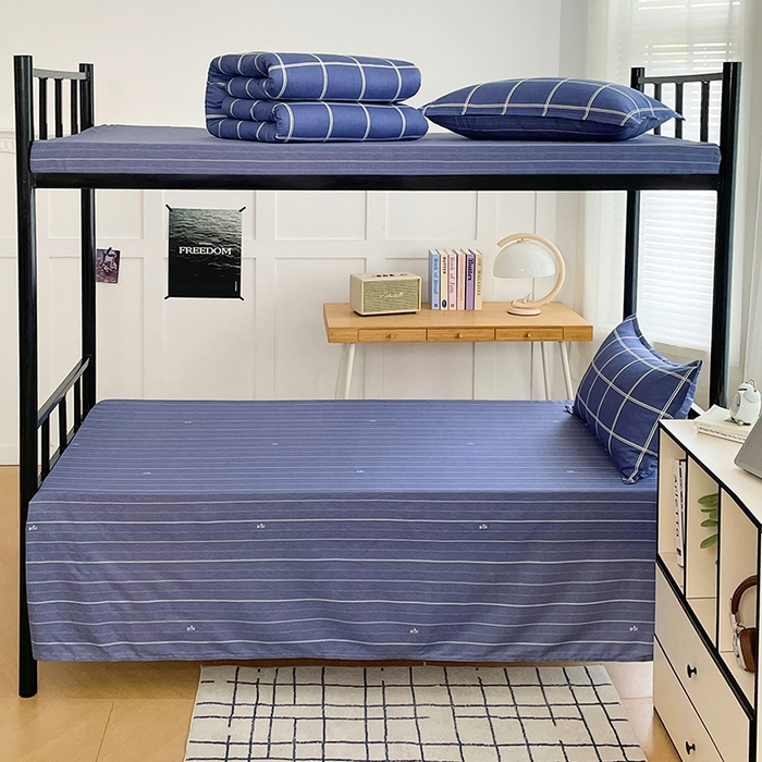 91家纺网 家纺一手货源 找家纺 锦润 2025新款印花12868全棉学生宿舍三件套纯棉六件套幸福定制-蓝