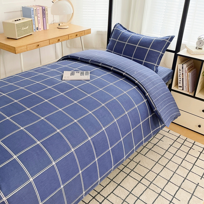 91家纺网 家纺一手货源 找家纺 锦润 2025新款印花12868全棉学生宿舍三件套纯棉六件套幸福定制-蓝