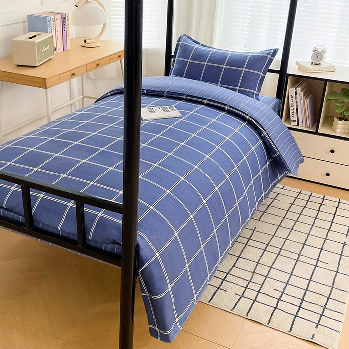 91家纺网 家纺一手货源 找家纺 锦润 2025新款印花12868全棉学生宿舍三件套纯棉六件套幸福定制-蓝