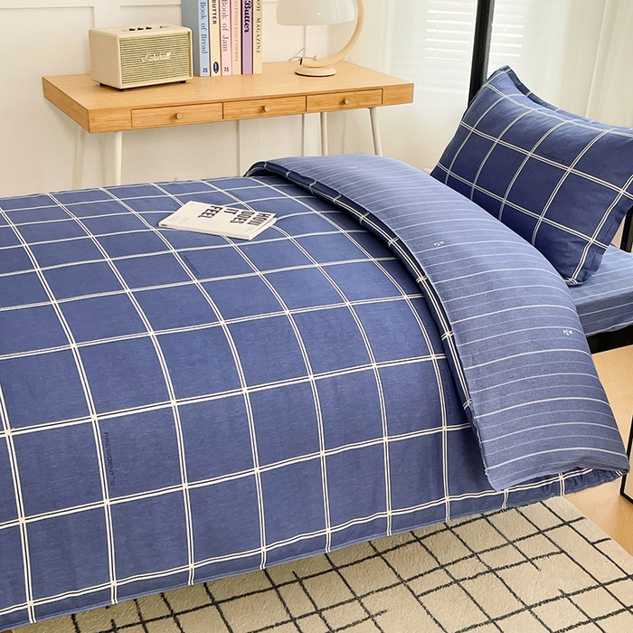 91家纺网 家纺一手货源 找家纺 锦润 2025新款印花12868全棉学生宿舍三件套纯棉六件套幸福定制-蓝