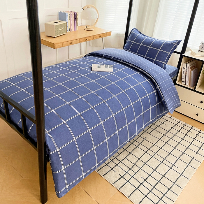 91家纺网 家纺一手货源 找家纺 锦润 2025新款印花12868全棉学生宿舍三件套纯棉六件套幸福定制-蓝