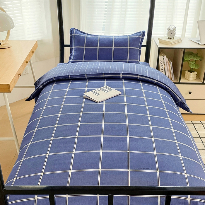 91家纺网 家纺一手货源 找家纺 锦润 2025新款印花12868全棉学生宿舍三件套纯棉六件套幸福定制-蓝