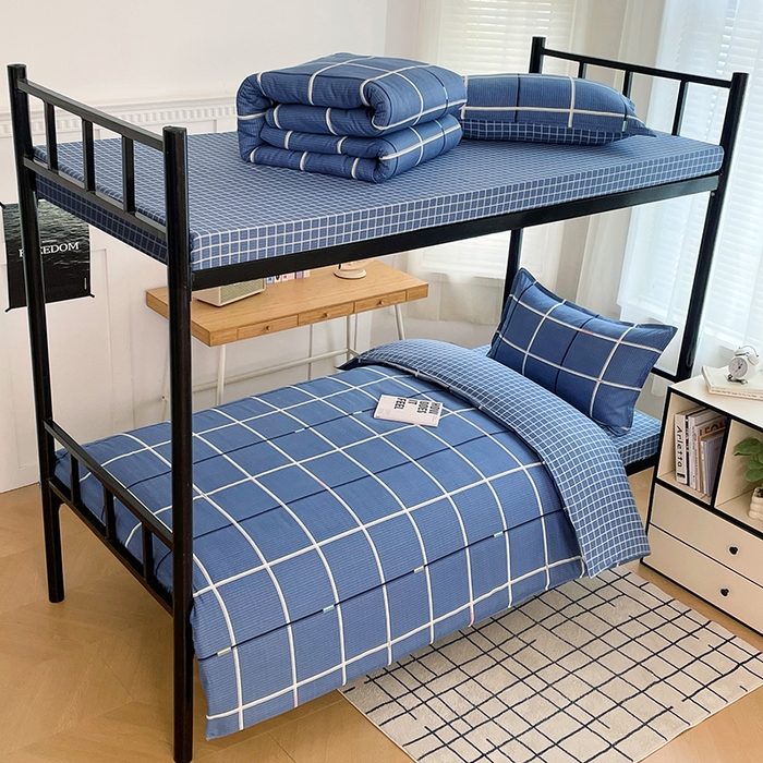 91家纺网 家纺一手货源 找家纺 锦润 2025新款印花12868全棉学生宿舍三件套纯棉六件套夜华-蓝