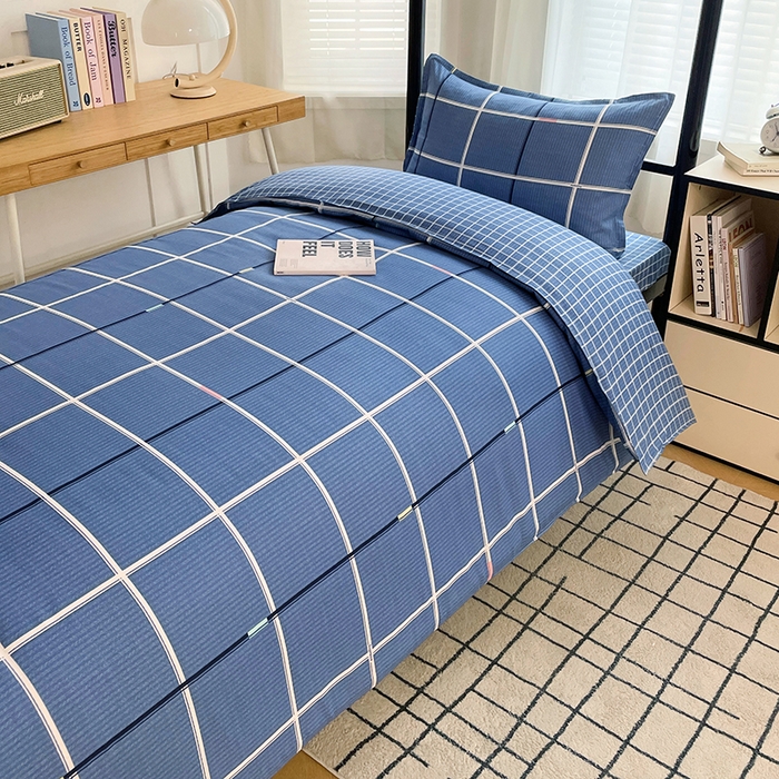 91家纺网 家纺一手货源 找家纺 锦润 2025新款印花12868全棉学生宿舍三件套纯棉六件套夜华-蓝