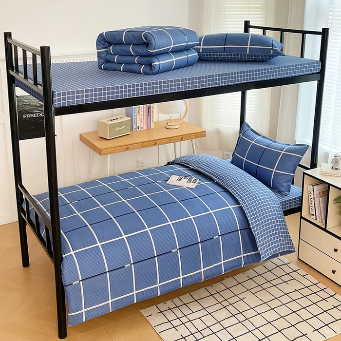 91家纺网 家纺一手货源 找家纺 锦润 2025新款印花12868全棉学生宿舍三件套纯棉六件套夜华-蓝