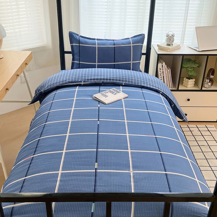 91家纺网 家纺一手货源 找家纺 锦润 2025新款印花12868全棉学生宿舍三件套纯棉六件套夜华-蓝