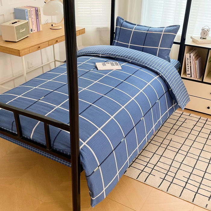 91家纺网 家纺一手货源 找家纺 锦润 2025新款印花12868全棉学生宿舍三件套纯棉六件套夜华-蓝