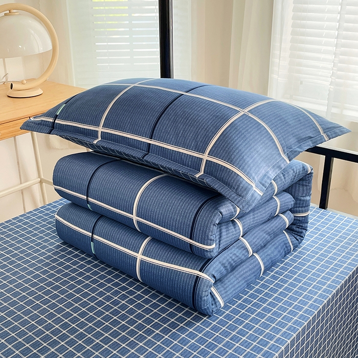 91家纺网 家纺一手货源 找家纺 锦润 2025新款印花12868全棉学生宿舍三件套纯棉六件套夜华-蓝