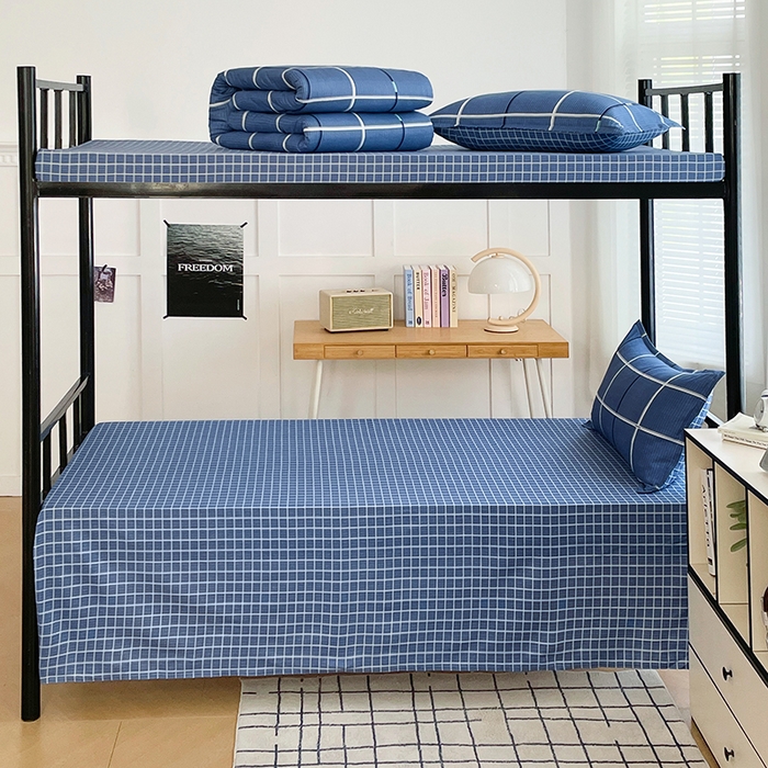 91家纺网 家纺一手货源 找家纺 锦润 2025新款印花12868全棉学生宿舍三件套纯棉六件套夜华-蓝