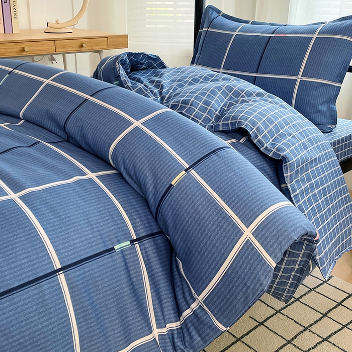 91家纺网 家纺一手货源 找家纺 锦润 2025新款印花12868全棉学生宿舍三件套纯棉六件套夜华-蓝