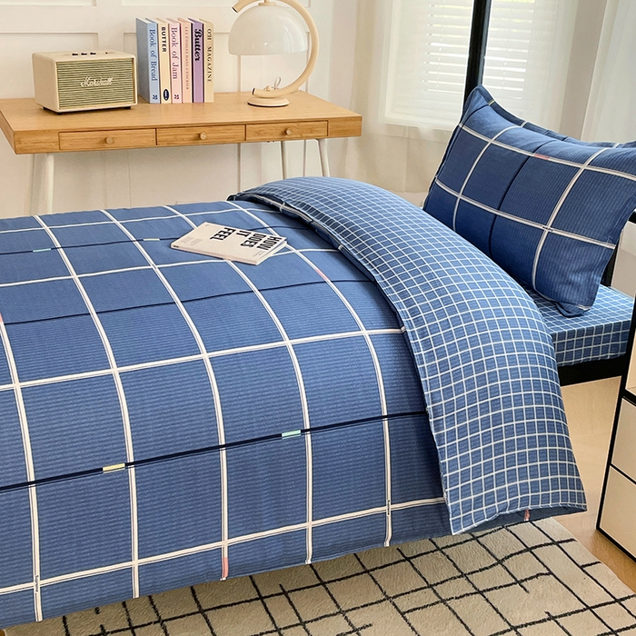 91家纺网 家纺一手货源 找家纺 锦润 2025新款印花12868全棉学生宿舍三件套纯棉六件套夜华-蓝