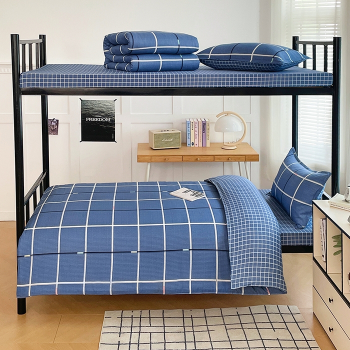 91家纺网 家纺一手货源 找家纺 锦润 2025新款印花12868全棉学生宿舍三件套纯棉六件套夜华-蓝