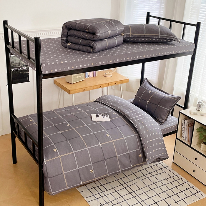 91家纺网 家纺一手货源 找家纺 锦润 2025新款印花12868全棉学生宿舍三件套纯棉六件套星途之上-灰