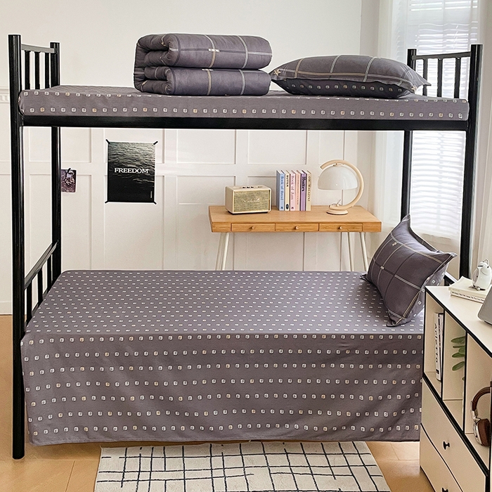 91家纺网 家纺一手货源 找家纺 锦润 2025新款印花12868全棉学生宿舍三件套纯棉六件套星途之上-灰