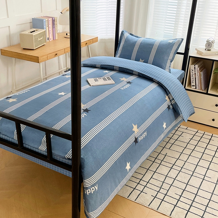 91家纺网 家纺一手货源 找家纺 锦润 2025新款印花12868全棉学生宿舍三件套纯棉六件套星晴-蓝
