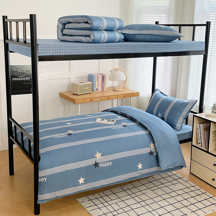 锦润 2025新款印花12868全棉学生宿舍三件套纯棉六件套星晴-蓝