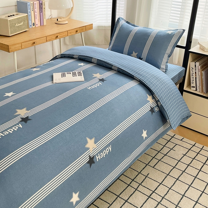 91家纺网 家纺一手货源 找家纺 锦润 2025新款印花12868全棉学生宿舍三件套纯棉六件套星晴-蓝